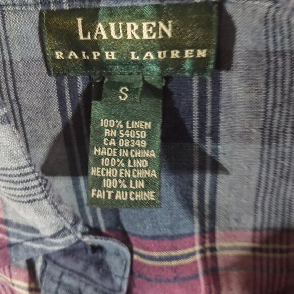 Lauren Ralph Lauren RN54050 100 % Linen Plaid Light Weight Flannel Women's Small - Picture 6 of 7
